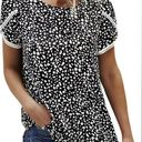 Petal NEW  Black & White Leopard Print  Lace Trim Short  Sleeve Blouse Size 2XL Photo 0