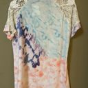 In The Style Stay Warm  Tie Dye Lace Sleeve Top Small NWT Red, Blue, Purple Photo 1