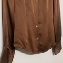 DKNY  100% Silk Dark Brown Collar Button Front Long Sleeve Blouse Top Size 6 Photo 2