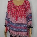 Angie  Boho Tunic Top Ties 3/4 Sleeve Blouse Red Lg Photo 0