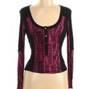 Vince  Top M Long Sleeve Scoop Neck Henley Cropped Black Hot Pink Design Buttons Photo 0