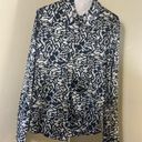 St. John  Top Silk Button Up Long Sleeves Blue and White Size 2 *small stain Photo 0