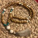 Bohemian beige brown colored with some turquoise beaded Necklaces handmade Photo 2