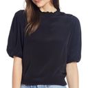 Something Navy Black Puff Sleeve Ruffle Blouse Photo 0