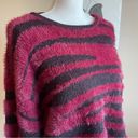 Miami  | Burgundy Zebra Print Eyelash Knit Cropped Sweater Sz M Photo 2