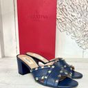 Valentino Garavani  Rockstud Crisscross Leather Mules Sandals Blue Women 38.5 / 8 Photo 1