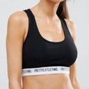 Pretty Little Thing  Logo Sports Bra Black Size XS Racerback Low Impact Cotton NEW Photo 0