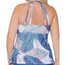 Raisin's  CURVE Women's Blue Palm Print Stretch Keyhole Halter Adjustable Strappy Photo 1