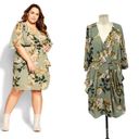 City Chic  Color Wrap Print Dress Sage Green Floral Print Plus Size 22 Photo 1