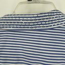 Chico's  1 Size M No Iron Button Front Tunic Top Blue Stripe Bedazzled Collar Photo 8