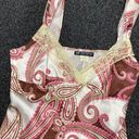 Y2k vintage cami top paisley print white brown pink boho beaded large Multiple Photo 1