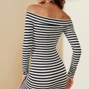 Boutique Striped Off Shoulder Split Hem Bodycon Dress(6/M) Photo 1