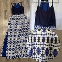 J.Crew  Navy Blue MAXI DRESS Boho Print Beach Flowy Side Slit Halter Style Sz 00 Photo 1