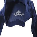 Boys Lie  Peace Of Reign Velour Pullover Hoodie Crop Hoodie in Navy Blue Photo 9