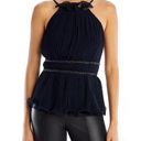 BCBGMAXAZRIA  Top Women's XS Black Ruffle Trim Pleated Top Spaghetti Straps Photo 0