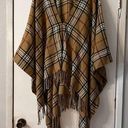 V. Fraas  Plaid Check Checkered Poncho Wrap Fringe Cozy Wrap Warm Oversized Photo 0