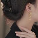 18K Gold Plated Metal Ball Tassel Chain Dangle Drop Earrings for Women Photo 3