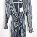 L'Academie NWT  The Dore Silver Front Tie Long Sleeve Mini Dress Photo 6