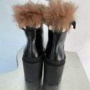 Gucci  Trip Black Lace Up Heel Combat Boots with Fur Trim & Pearl Details Size 5 Photo 7