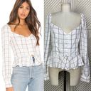 superdown  Marrie Flannel Puff Sleeve Top White & Pink Size US Large Photo 1