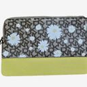 DKNY  Logo Wristlet Pouch Clutch Zipper Bag Daisies Saffron Leather Yellow Brown Photo 2