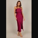 Petal and Pup  Vienna Strapless Berry Satin Ruffle Side Slit Midi Dress XS Photo 3