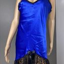 Petra Fashions Vintage  Size Medium Blue Satin Chemise Slip Sheath Lace Nighty Photo 0