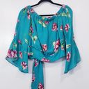 Parker  Silk Blend Floral Off Shoulder Crop Top Bell Sleeves Photo 2