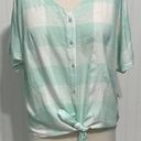 Style & Co . Gingham Tie Front Short Sleeve Button Up Linen Top Mint White Medium Photo 11