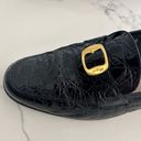 Salvatore Ferragamo Croc Embossed Leather Loafer in Black with Gold Size 10B Photo 2