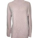 Charter Club 🌸  Asymmetrical Mock Neck Pastel Pink Ribbed Stripe Knit Sweater Photo 0