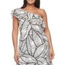 Apt. 9 Asymmetrical White/Black Leaf Print Ruffle One Shoulder Shift Dress Photo 3