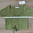 Mango  WOMEN Ruched Short Sleeve Square Neck Cropped Tee - Size M - Green - NWT Photo 7