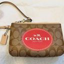 Coach Large  Wristlet Brown and Red with Signature Logo Photo 0