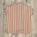 Ava James Linen Blend Short Sleeve Button Shirt Striped Drawstring Top Size M Photo 5