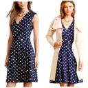 Maeve Anthropologie  Ophira Faux Wrap Fit & Flare Blue and Gold Dot Dress Small Photo 15