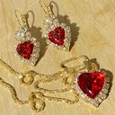 New Red Heart necklace and Drop Earrings golden jewelry set rhinestone Valentines Day Fashion Photo 0