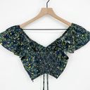 Hill House  Home The Alexa Top Cropped Floral Print V-Neck Navy Blue Green S Photo 2