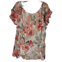 st. john's bay  Women's Floral Peach‎ Green Short Sleeve Blouse Size 3X Photo 1