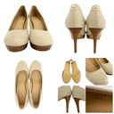 Tahari  (7.5) Sophia Cream Waxed Burlap Stacked Platform Stiletto Pump Heels Photo 14