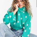 Daisy NEW Boutique Green Floral  Sweater Cropped Turtleneck size Small Photo 0