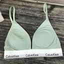 Calvin Klein  Sage Green & White Cotton Logo Band Bra S Photo 0