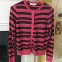 Loft NWT Ribbon Stripe Crewneck Cardigan Sweater Pink, Brown Rabbit Hair - Sz Medium Photo 2