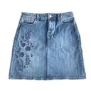 Talbots Petite Embroidered Floral Detail A-Line Medium Wash Denim Jean Skirt Photo 0