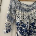 Anthropologie  Clemente Off Shoulder Floral Belted Romper Blue White Photo 10