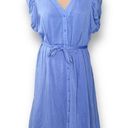 DKNY  Dress Blue Chambray Front Button Vneck Short Puff Sleeve Midi Size 16 Photo 9