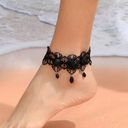 Gothic‎ Retro Style Black Flower Lace Anklet Photo 0