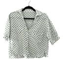 ZARA  Cropped Button Down Polka Dot Linen White Green Shirt Sz S Photo 0