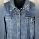 Denim & Co . QVC Blue Jean Denim Jacket Floral Embroidery Long Sleeve  Sz 1X EUC Photo 5