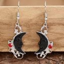 The Moon Hollow Synthetic Gemstone Black Inlaid Red Rhinestone Drop Earrings Faux Fa Photo 2